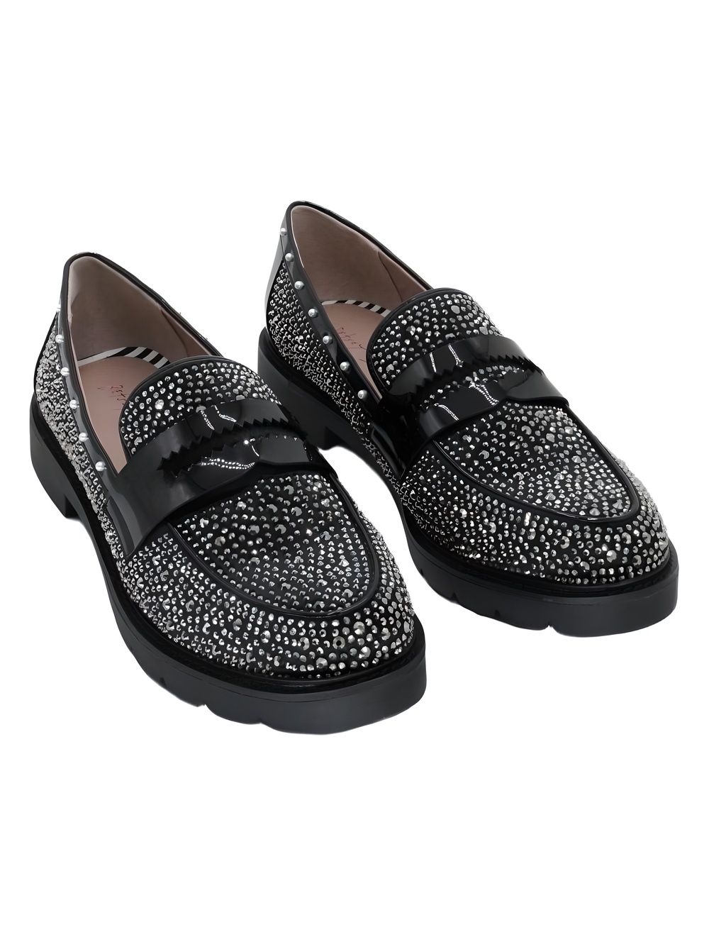 Betsey Johnson Lydiaa Rhinestone Tailored Loafers Black Pewter Size 9.5